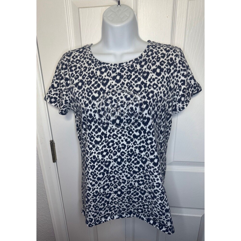 Michael Kors Women's Animal Print Studded Crew Neck Stretch Shirt Size M